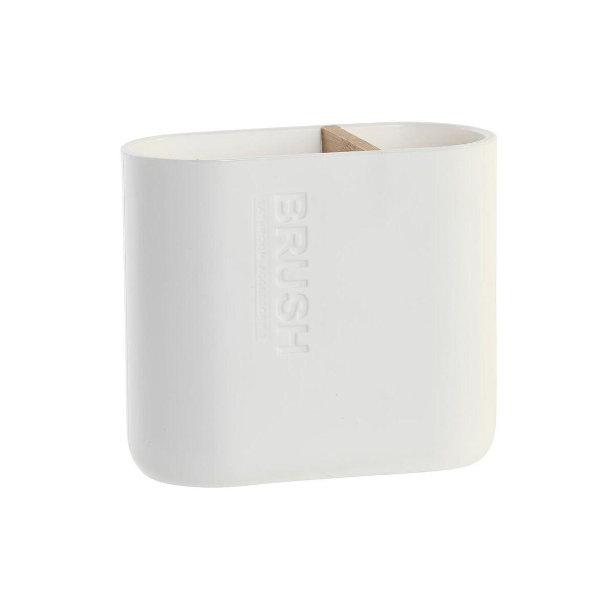 Portacepillos de Dientes DKD Home Decor Blanco Natural Bambú Polipropileno 11,5 x 5,5 x 10,5 cm (12 Unidades)