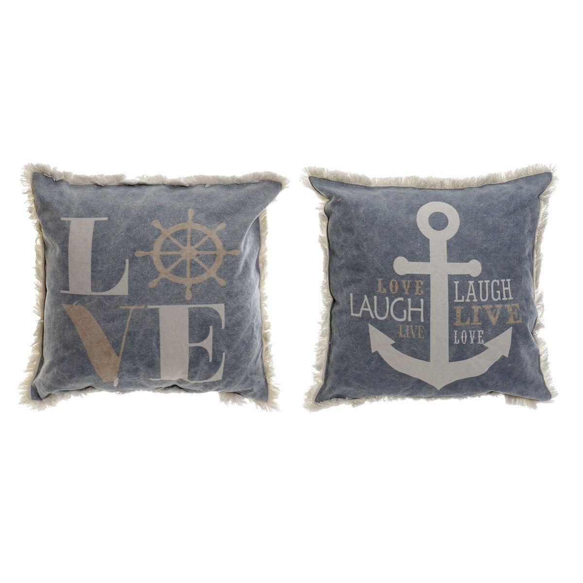 Cojín DKD Home Decor Azul Blanco Marino Flecos (45 x 10 x 45 cm) (2 Unidades)