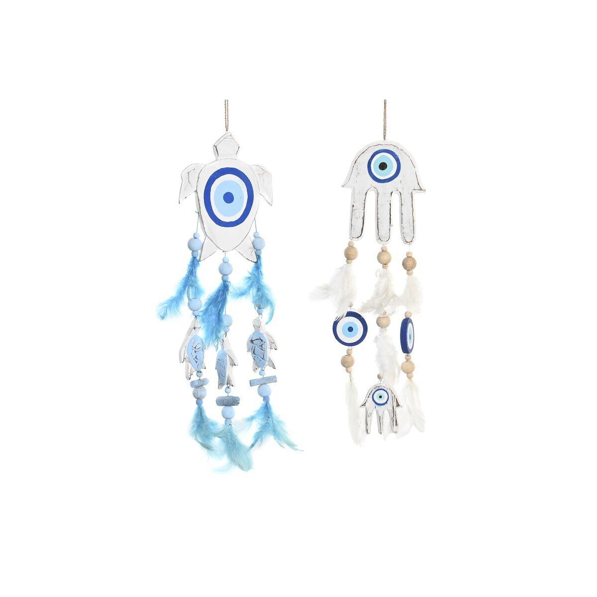 Decoración Colgante DKD Home Decor Azul Blanco Pluma Mediterráneo (14 x 5 x 45 cm) (2 Unidades)