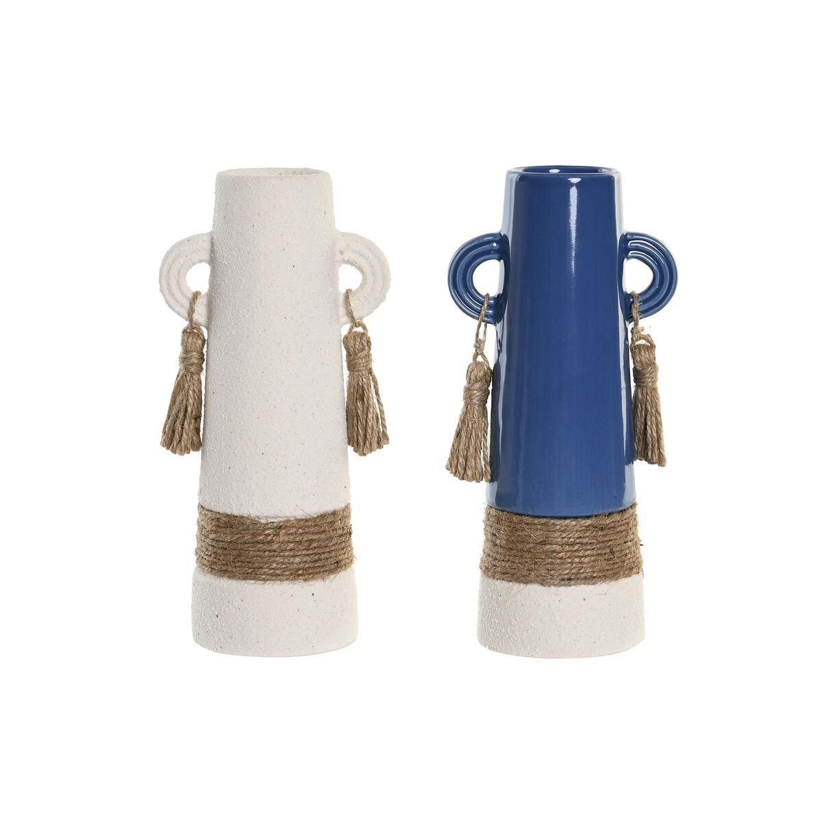 Jarrón DKD Home Decor Cerámica Blanco Azul marino (9,5 x 7 x 20 cm) (2 Unidades)