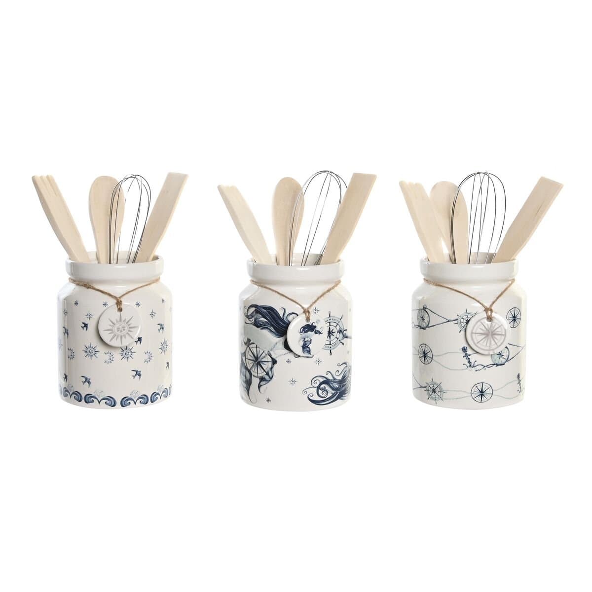 Bote para Utensilios de Cocina DKD Home Decor Metal Dolomita Madera MDF 12 x 12 x 25 cm (3 Unidades)