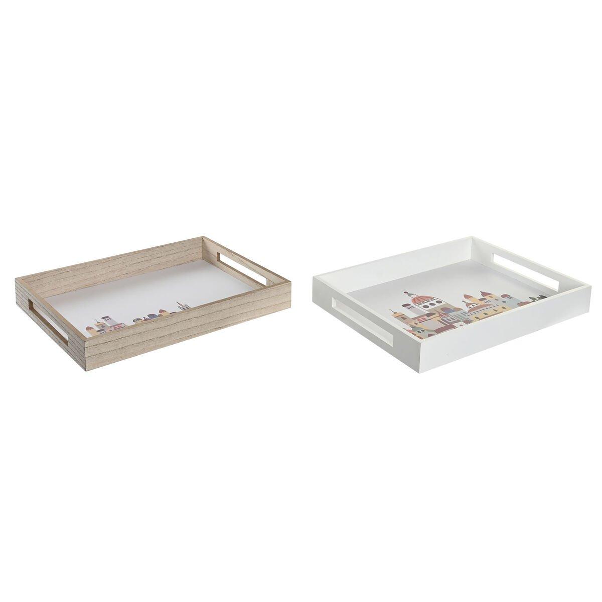 Bandeja de Aperitivos DKD Home Decor Multicolor Madera MDF Cottage Casas (2 Unidades) (40 x 30 x 5 cm)