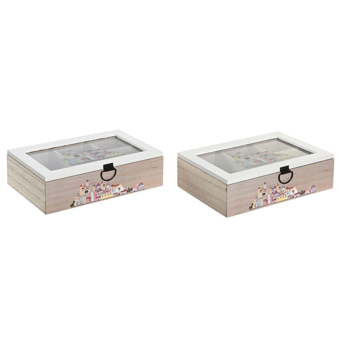Caja para Infusiones DKD Home Decor Cristal Multicolor Madera MDF (2 Unidades) (23 x 15 x 7 cm)