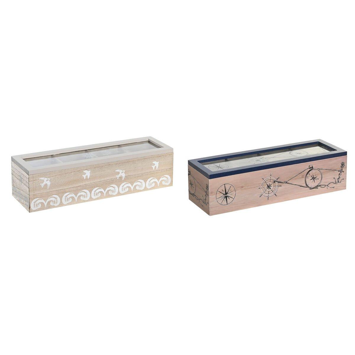 Caja para Infusiones DKD Home Decor Cristal Azul Blanco Madera MDF (30 x 9 x 8 cm) (2 Unidades)