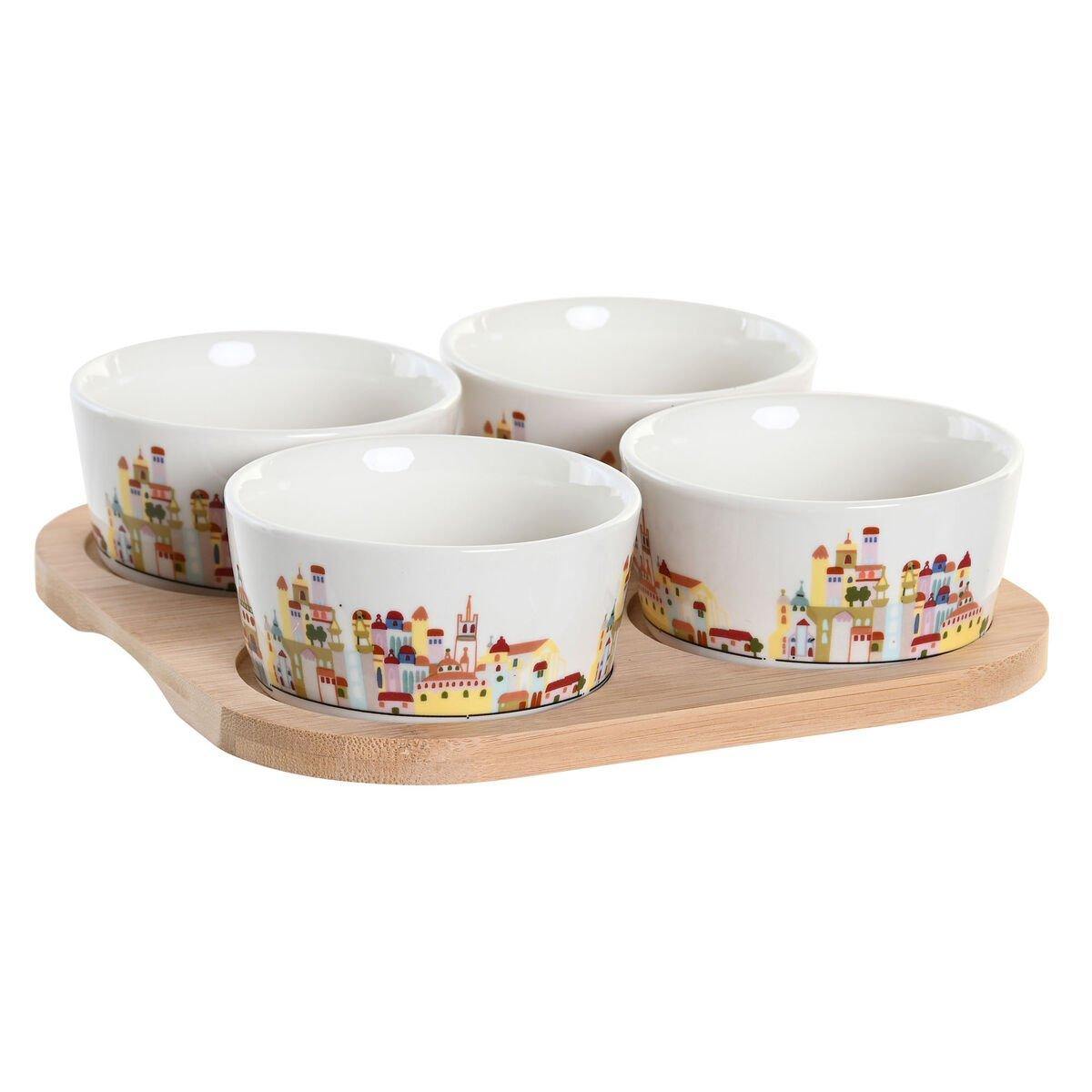 Set de Aperitivo DKD Home Decor 19,7 x 19,7 x 1 cm Natural Azul Multicolor Gres Cottage Casas