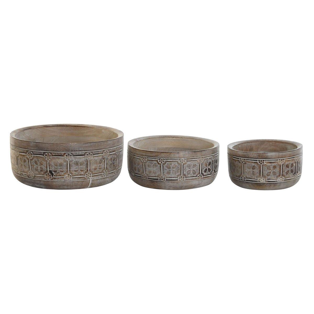 Centro de Mesa DKD Home Decor Blanco Natural Madera de mango 30,5 x 30,5 x 12,7 cm (3 Piezas)