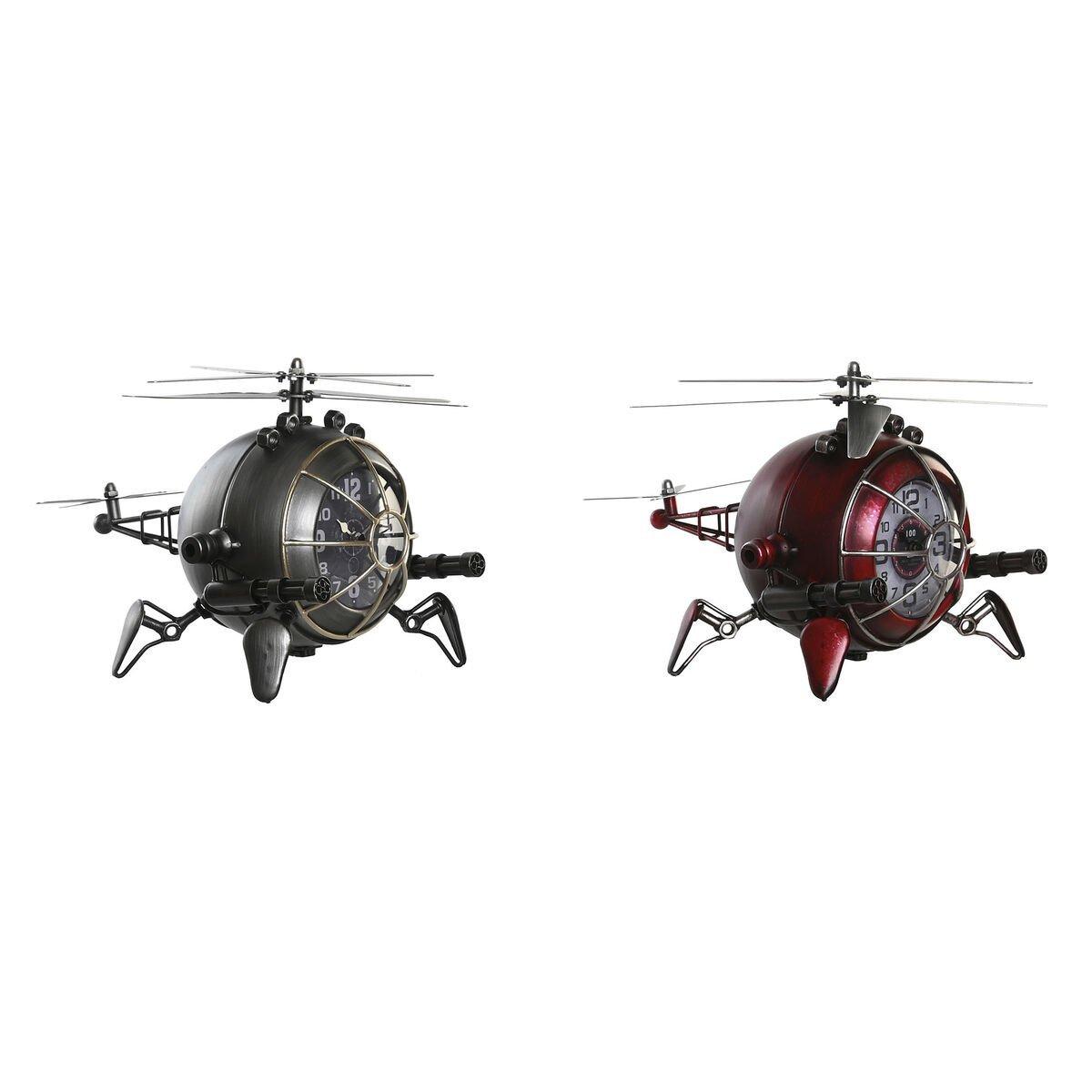 Reloj de Mesa DKD Home Decor Rojo Plateado Helicóptero (2 Unidades)