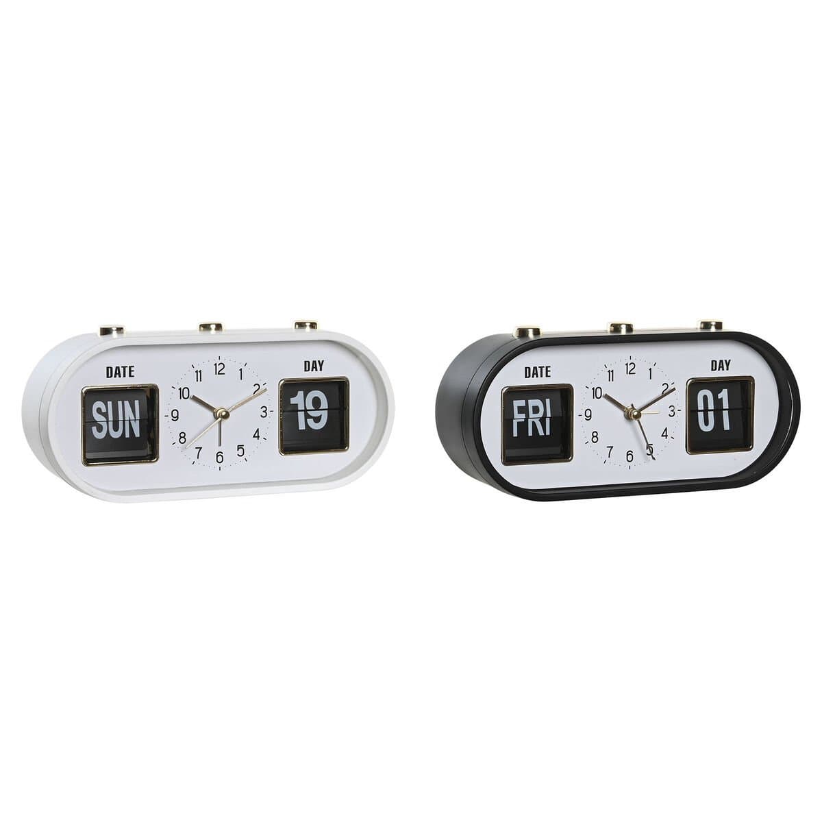 Reloj Despertador DKD Home Decor Blanco Negro PVC 20 x 6 x 9,5 cm (2 Unidades)