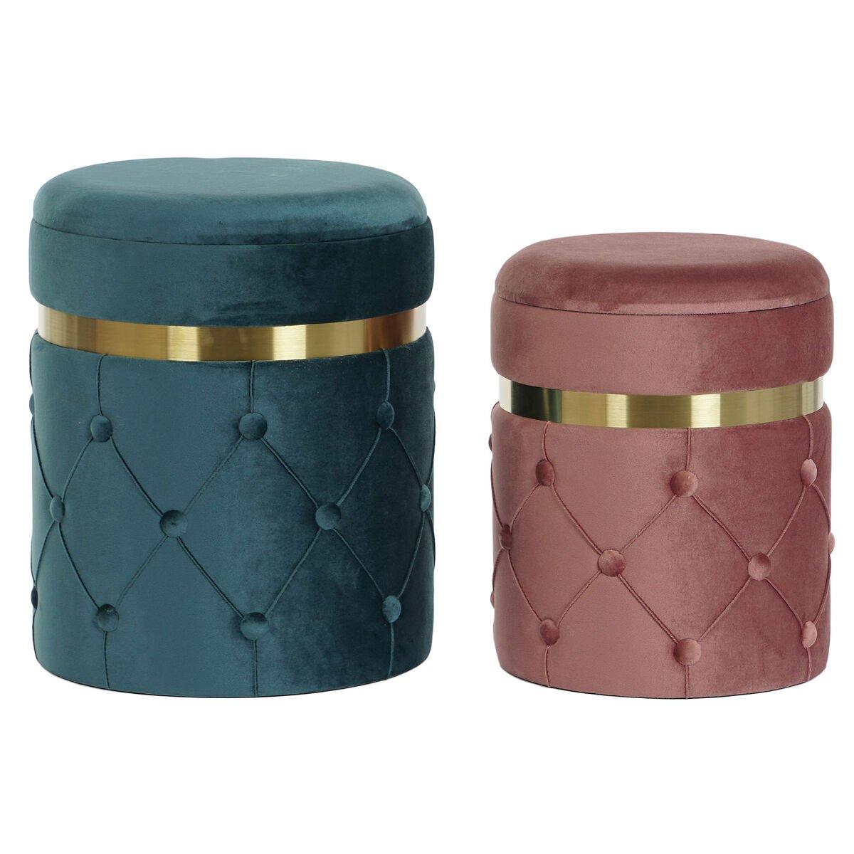 Reposapiés DKD Home Decor Verde Rosa Rosa oscuro Dorado Terciopelo 36 x 36 x 44 cm (2)
