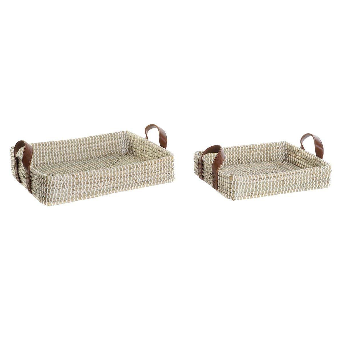 Juego de Cestas DKD Home Decor Fibra natural Natural Urbano 41 x 32 x 9 cm