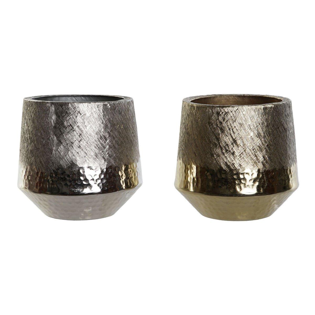 Centro de Mesa DKD Home Decor Dorado Plateado Aluminio 19 x 19 x 20 cm (2 Unidades)