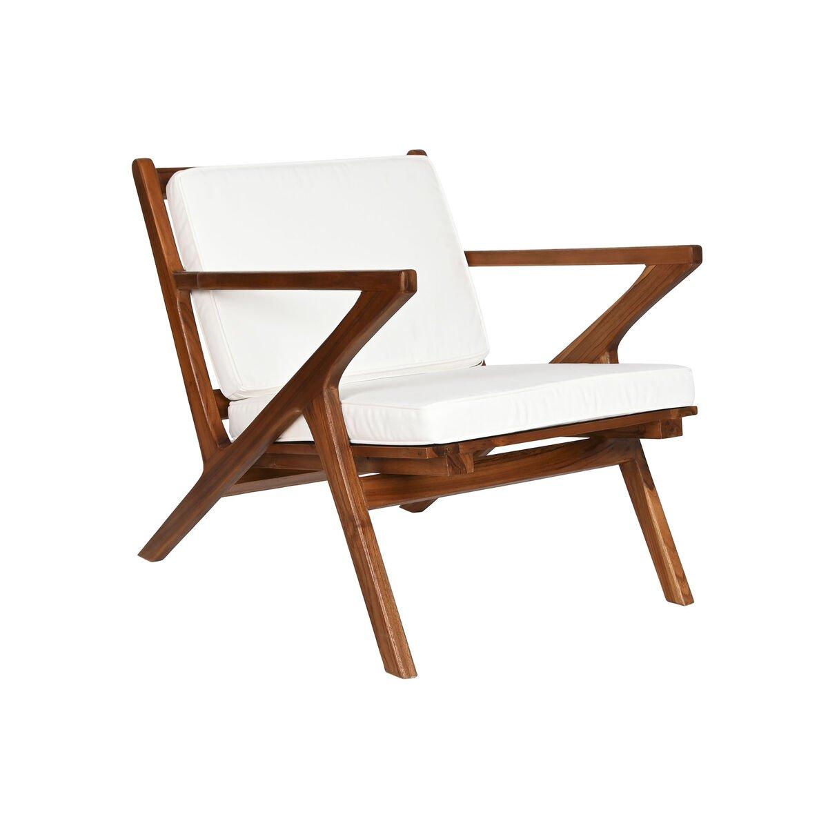Butaca DKD Home Decor Blanco Marrón Marrón oscuro Poliéster Teca 64 x 76 x 77 cm