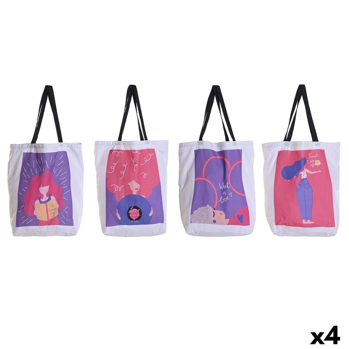 Bolsa de tela DKD Home Decor Blanco Multicolor 43 x 15 x 40 cm (4 Unidades)