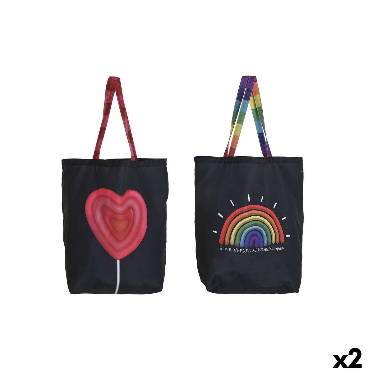Bolsa de tela DKD Home Decor Negro Multicolor 43 x 15 x 40 cm (2 Unidades)