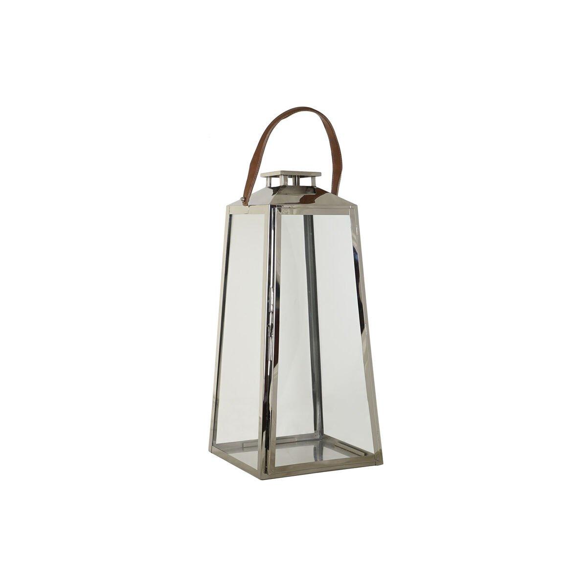Farol DKD Home Decor Marrón Plateado Cuero Cristal Acero Cromado 30 x 30 x 66 cm