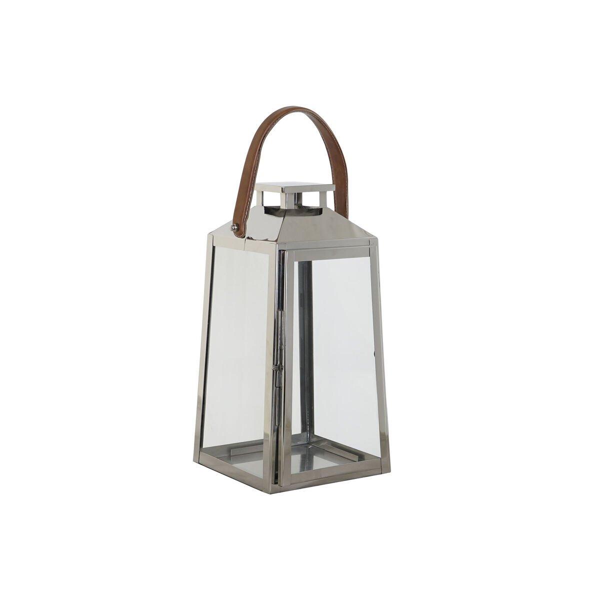 Farol DKD Home Decor Marrón Plateado Cuero Cristal Acero Cromado 20 x 20 x 40 cm