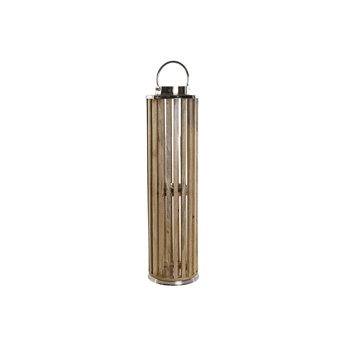 Portavelas DKD Home Decor Marrón Plateado Natural Cristal Madera de mango 20 x 20 x 74 cm