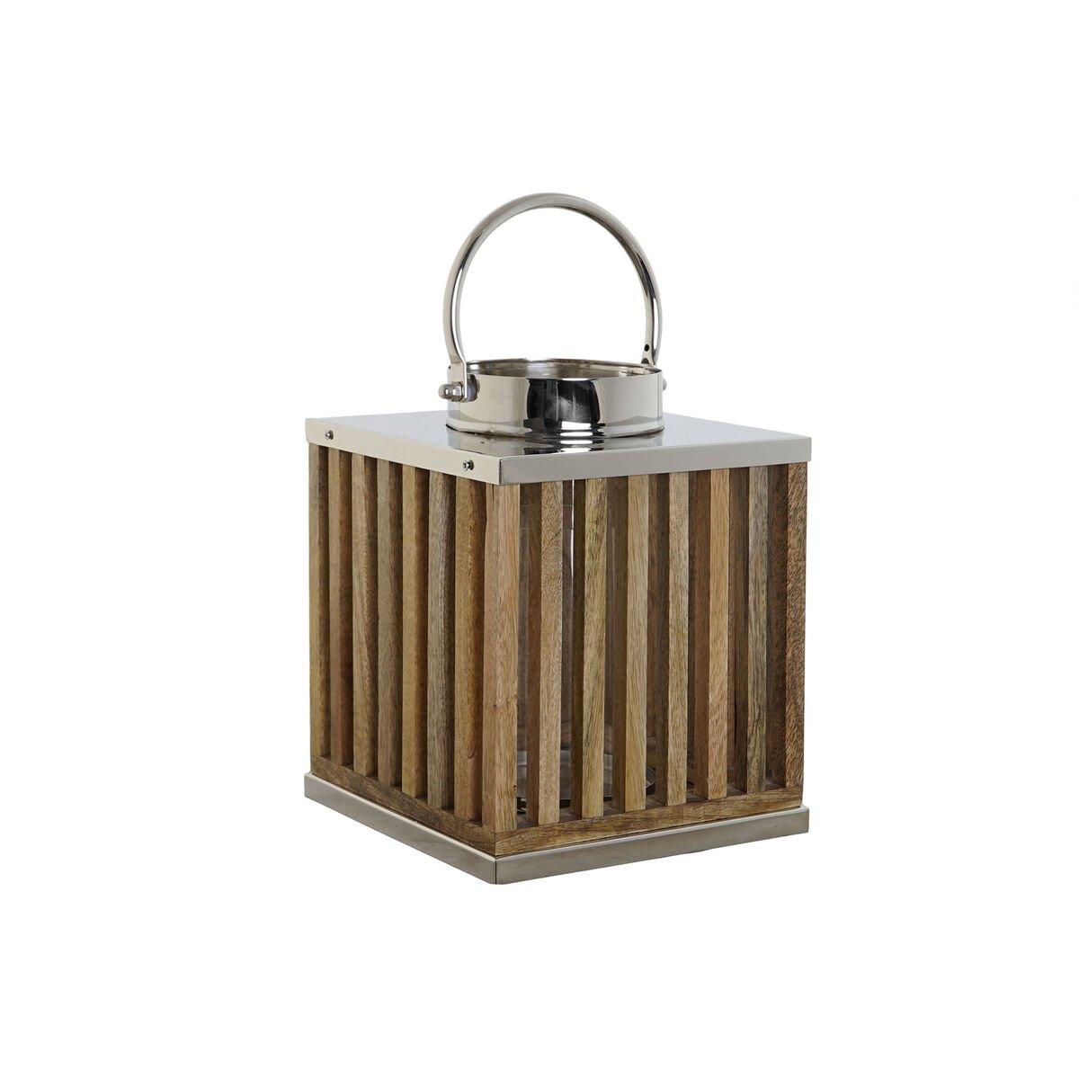 Portavelas DKD Home Decor Marrón Natural Cristal Madera de mango 21 x 21 x 25 cm (2 Piezas)