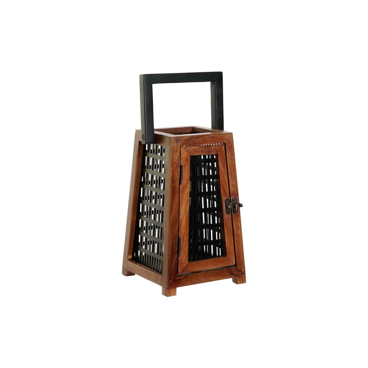 Portavelas DKD Home Decor Negro Natural Metal Madera de mango 15 x 15 x 26 cm