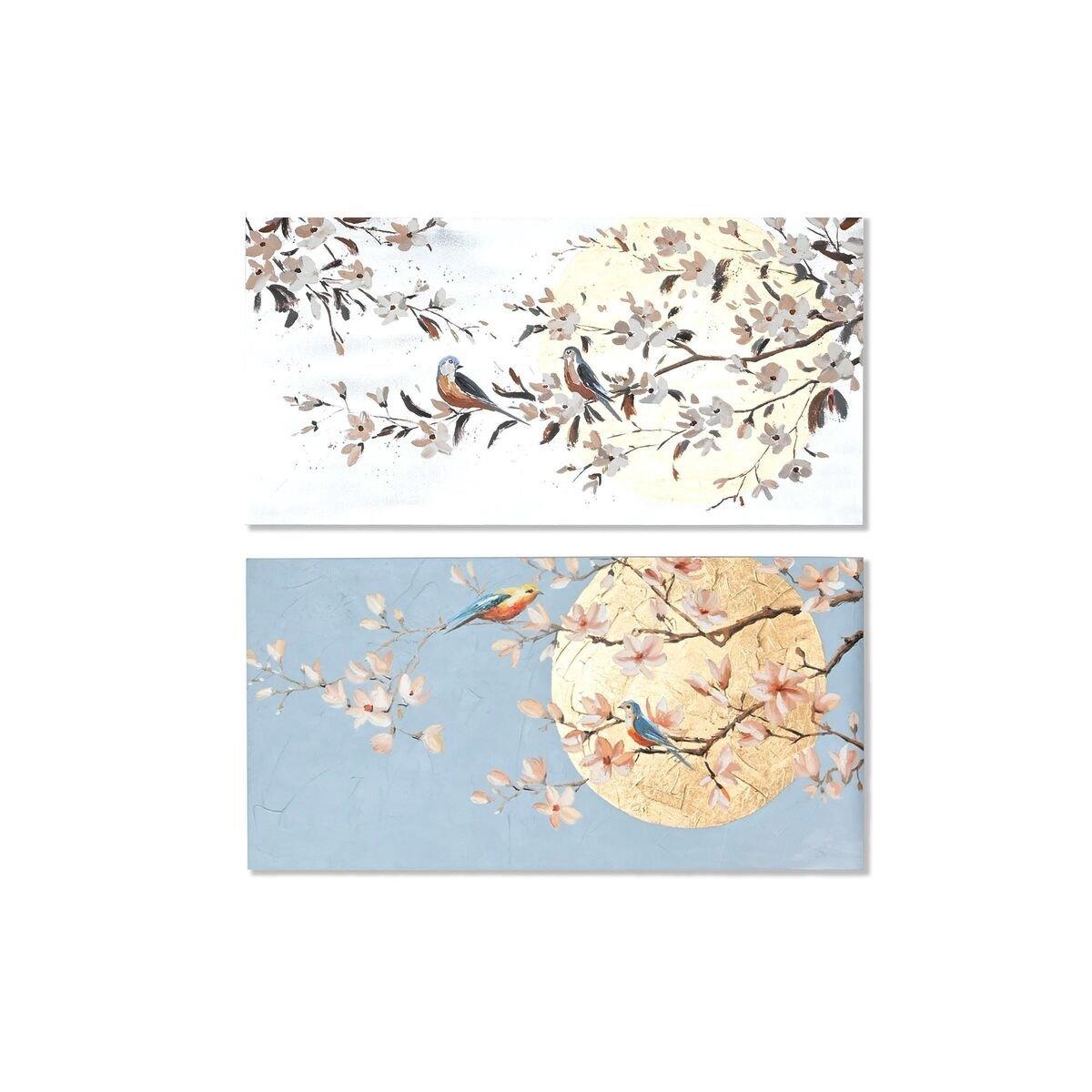 Lienzo Home ESPRIT Pájaro Oriental 120 x 3,7 x 60 cm (2 Unidades)
