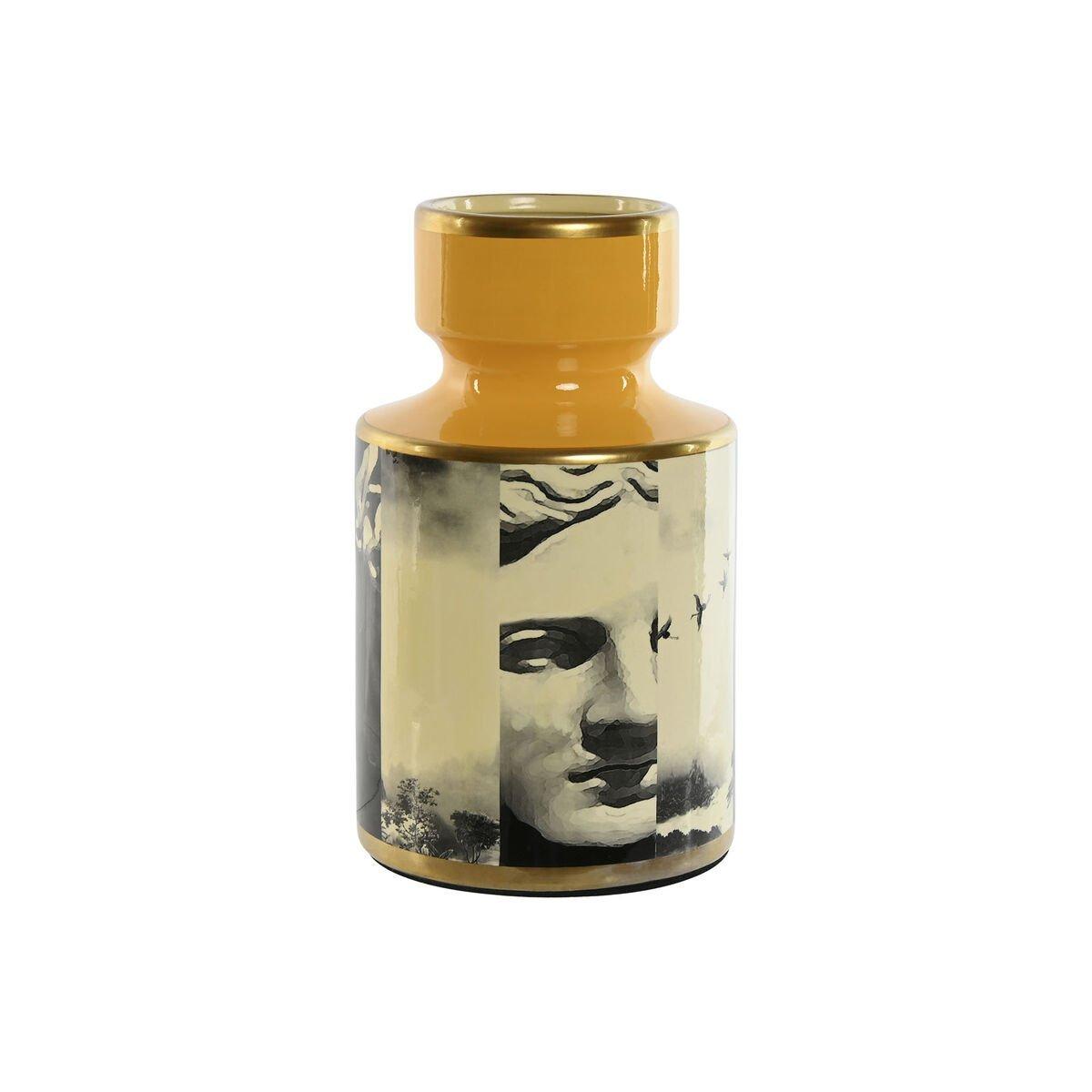 Jarrón Home ESPRIT Amarillo Negro Dorado Porcelana 14 x 14 x 24,5 cm
