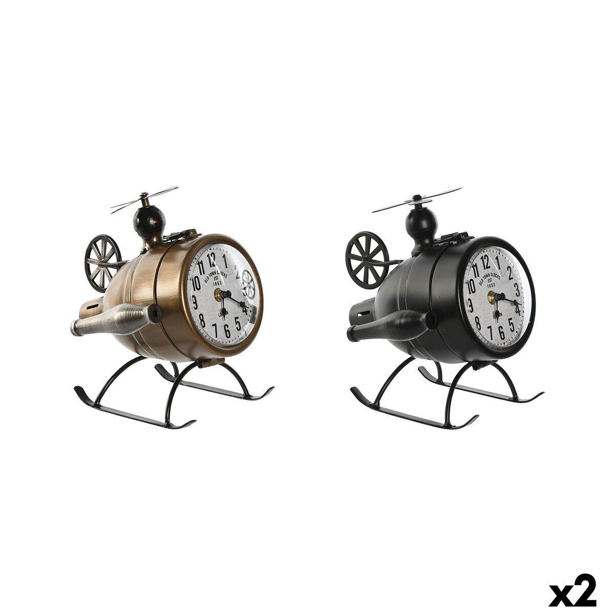 Reloj de Mesa Home ESPRIT Negro Dorado Loft Helicóptero (2 Unidades)