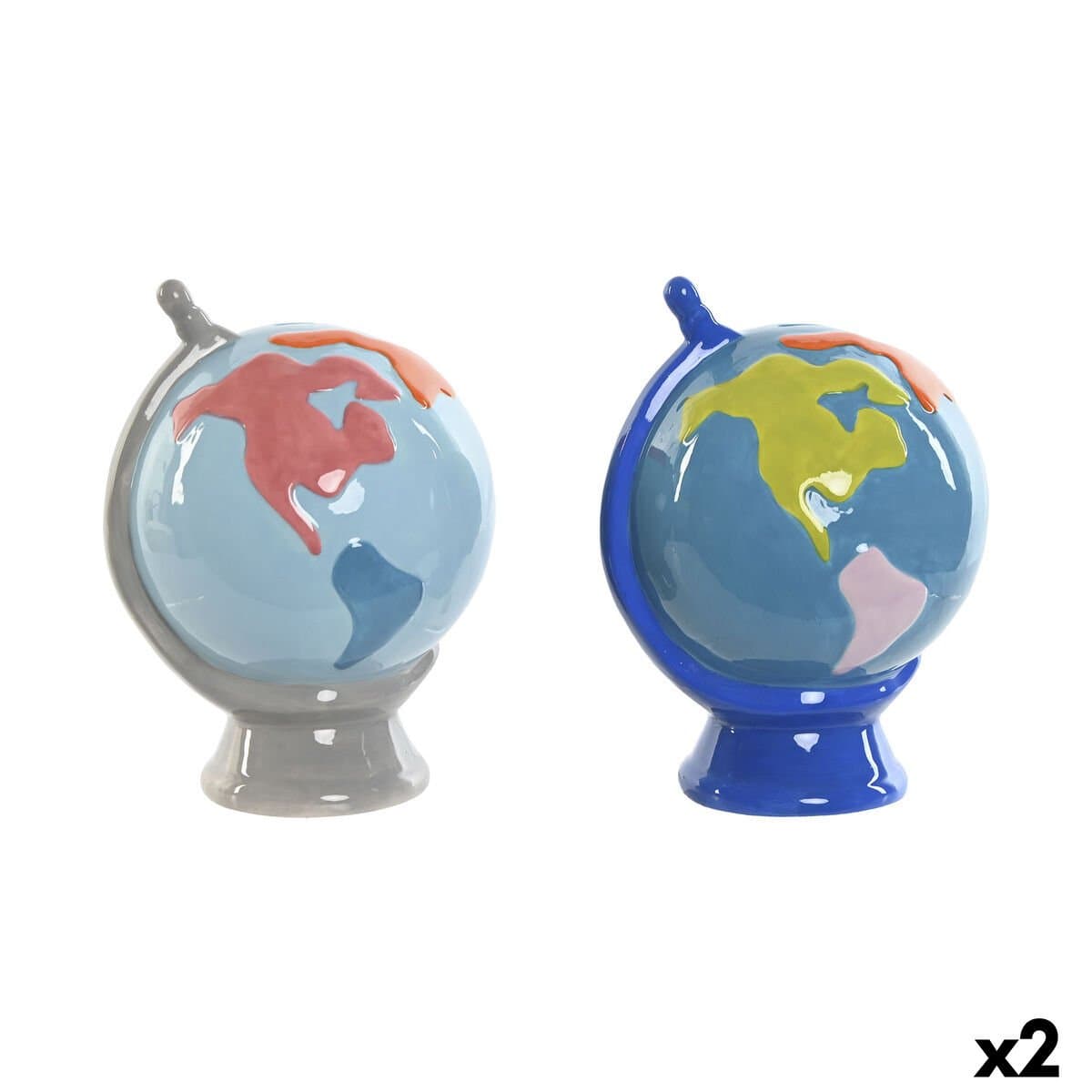 Hucha Home ESPRIT Dolomita Globo Terraqueo 14,5 x 13,5 x 19 cm (2 Unidades)