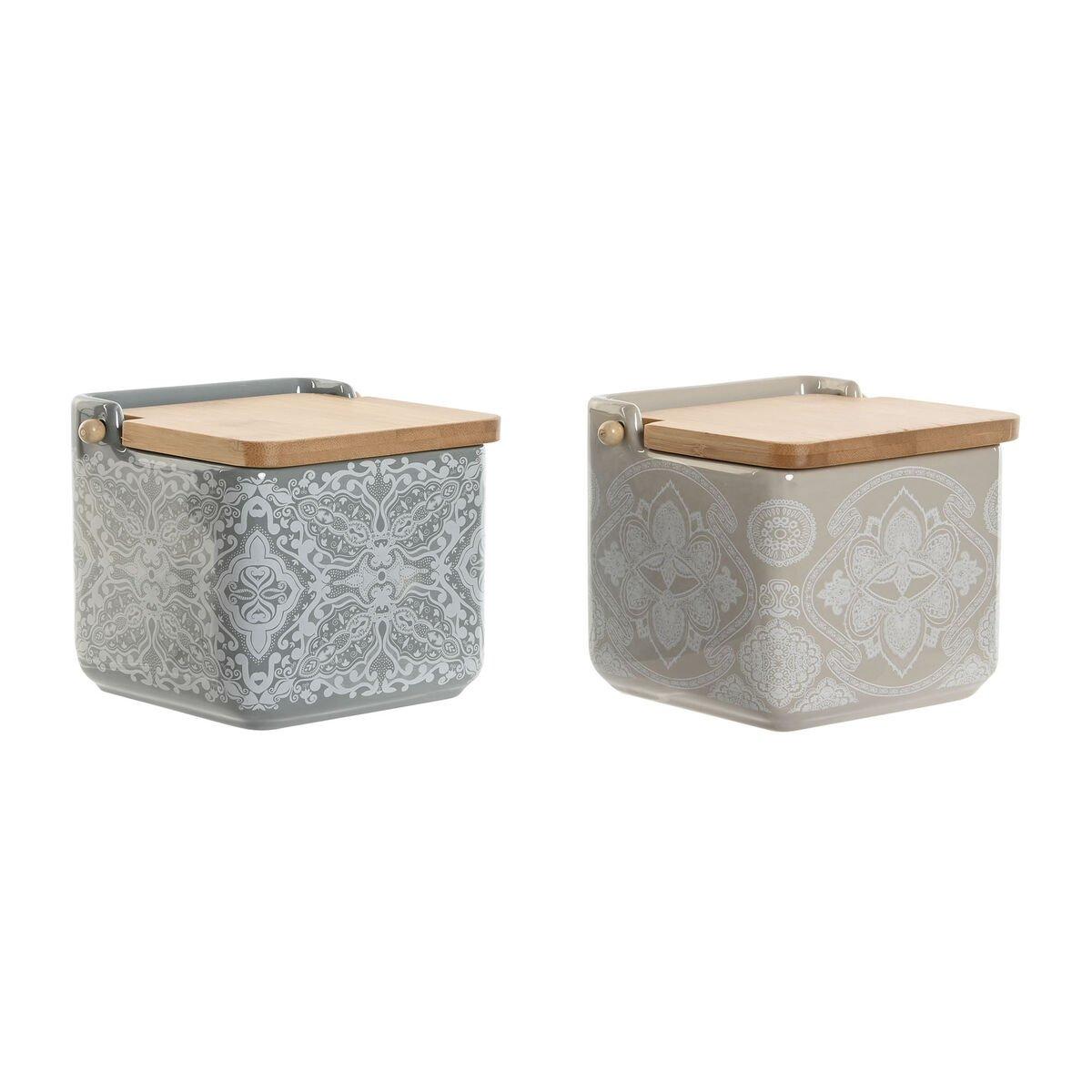 Salero con Tapa Home ESPRIT Azul Beige Rosa Lila Bambú 750 ml 14 x 12,5 x 12 cm (2 Unidades)