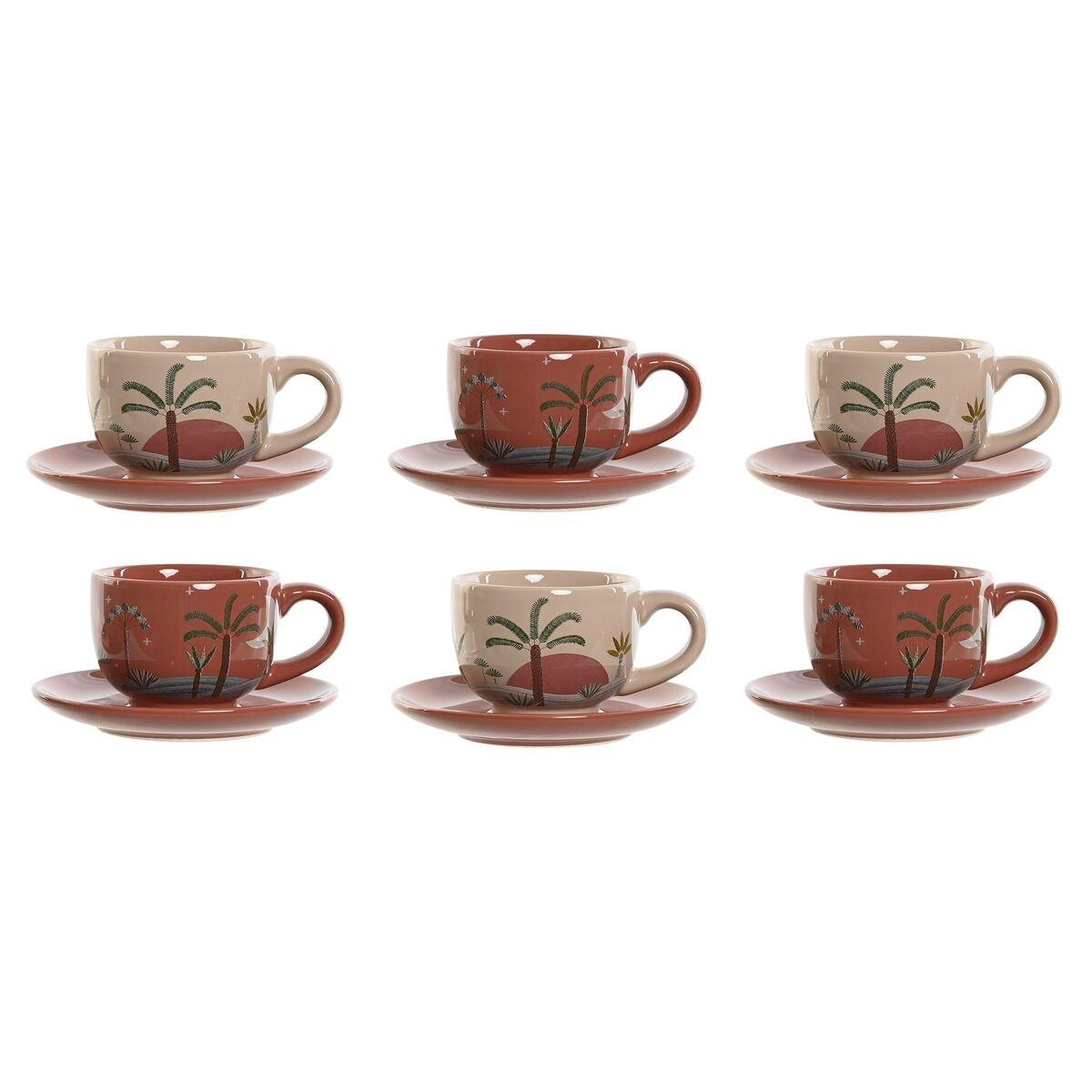 Juego de Tazas de Café Home ESPRIT Amarillo Beige Terracota Lila Metal Dolomita 180 ml