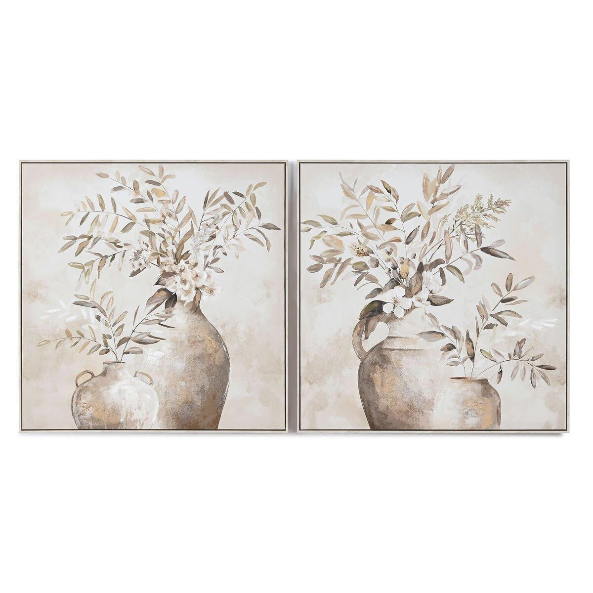 Lienzo Home ESPRIT Beige Dorado Jarrón Tradicional 82 x 4,5 x 82 cm 82 x 3,5 x 82 cm (2 Unidades)
