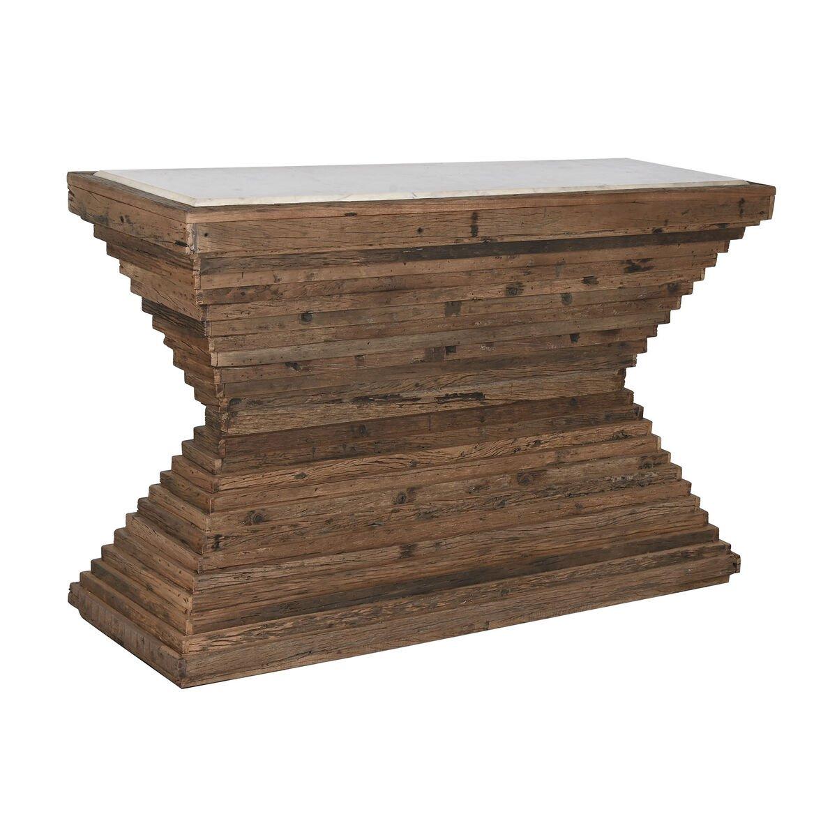 Consola Home ESPRIT Amarillo Blanco Marrón Mármol Madera Reciclada 138 x 45 x 87 cm