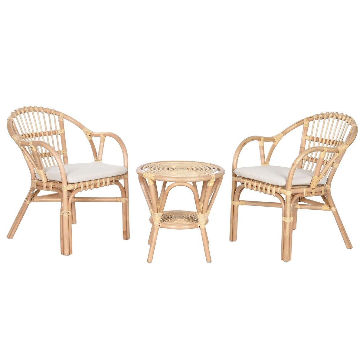 Conjunto de Mesa con 2 Sillas Home ESPRIT Blanco Natural 50 x 50 x 50 cm