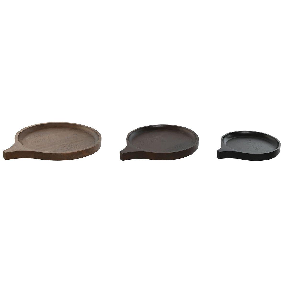 Centro de Mesa Home ESPRIT Marrón Negro Marrón claro Madera de mango 37 x 31 x 2,7 cm (3 Piezas)