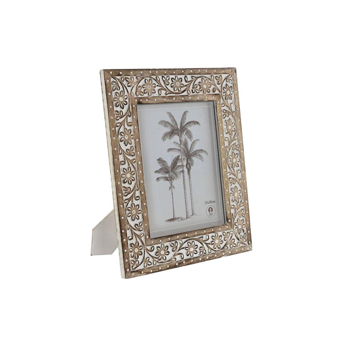 Marco de Fotos Home ESPRIT Blanco Natural Cristal Madera de mango Indio 31,5 x 2 x 36,5 cm