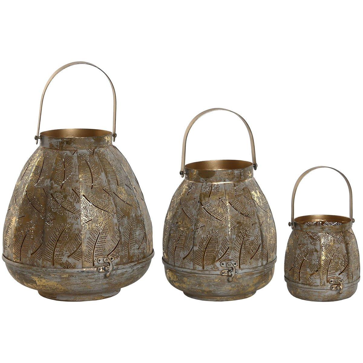 Set de Portavelas Home ESPRIT Dorado Metal 25 x 25 x 28 cm (3 Unidades)
