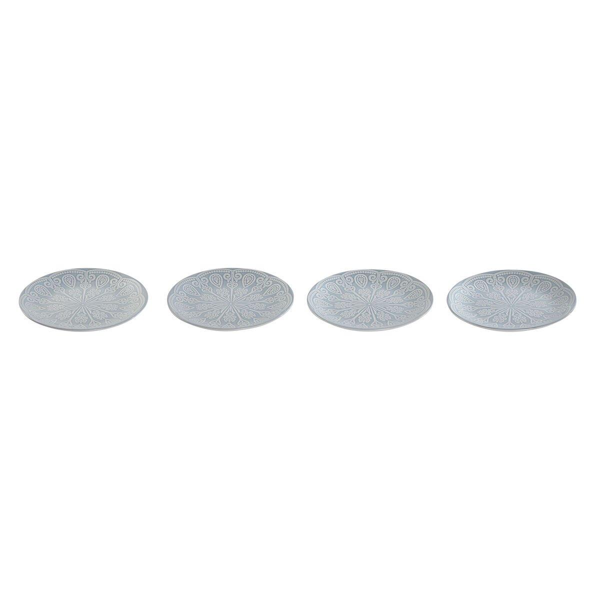 Set de Platos Home ESPRIT Azul Gres Mandala Árabe 19,5 x 19,5 x 2 cm