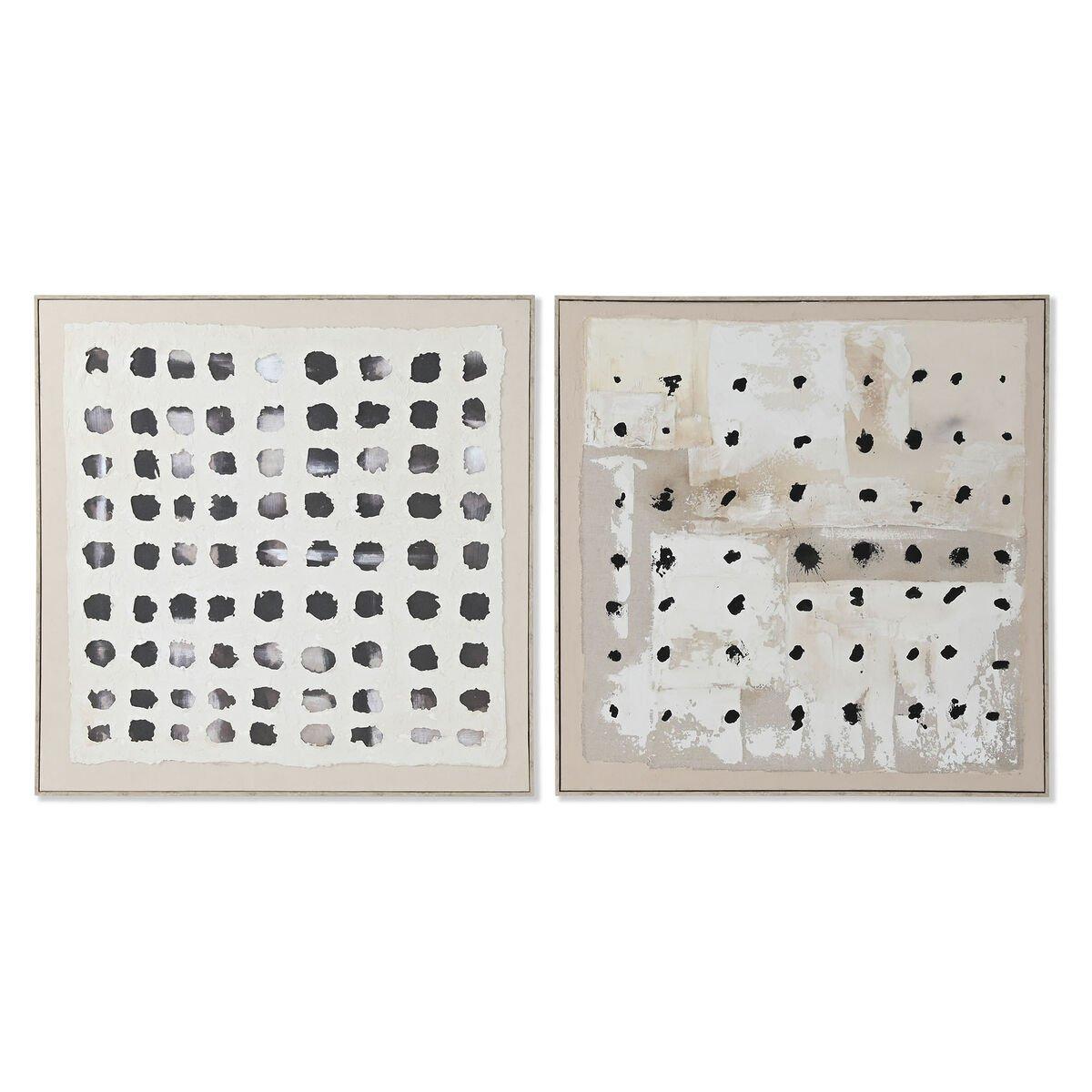 Cuadro Home ESPRIT Negro Beige Yute Poliestireno Abstracto Moderno 102 x 3,2 x 102 cm (2 Unidades)