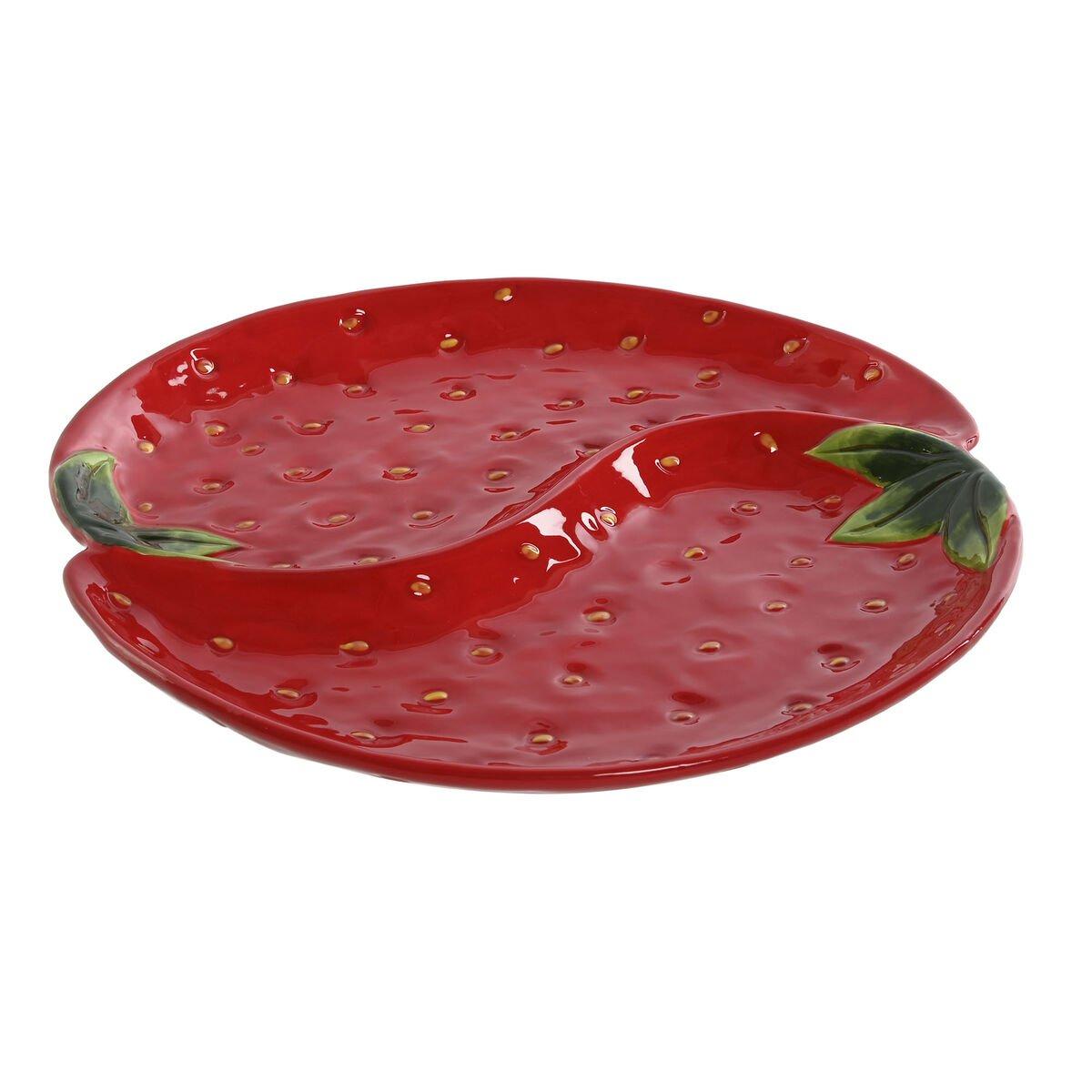 Plato Home ESPRIT Rojo Gres 32 x 31 x 3,5 cm
