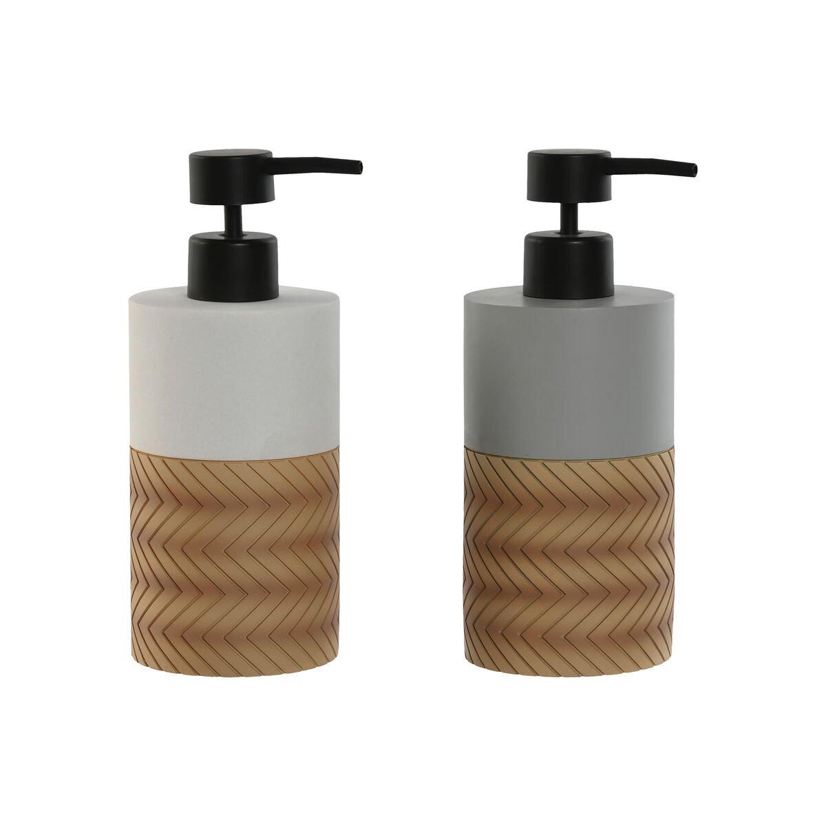Dispensador de Jabón Home ESPRIT Blanco Gris Natural Resina Polietileno 7,5 x 7,5 x 18,5 cm (2 Unidades)