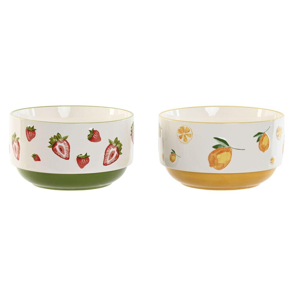 Ensaladera Home ESPRIT Amarillo Rojo Verde Porcelana 21 x 21 x 12 cm (2 Unidades)