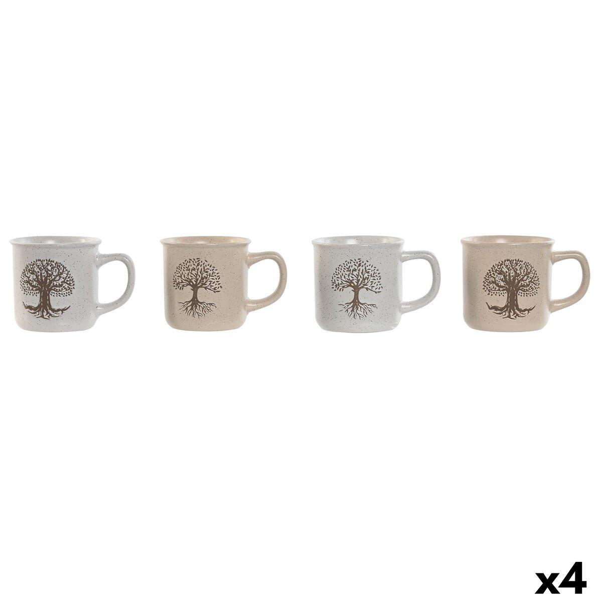 Taza Mug Home ESPRIT Blanco Beige Tradicional Árbol de la vida 330 ml (4 Unidades)