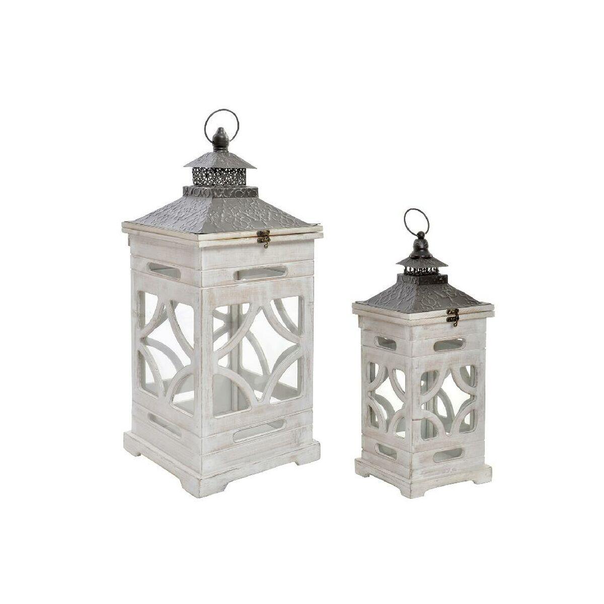 Set de faroles Home ESPRIT Natural Cristal Abeto Árabe 26,5 x 26,5 x 65 cm (2 Piezas)
