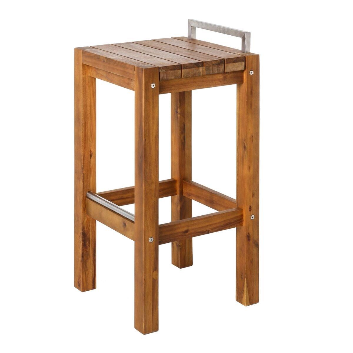 Taburete Norah Madera Acero Inoxidable Madera de acacia 40 x 40 x 80 cm Gris