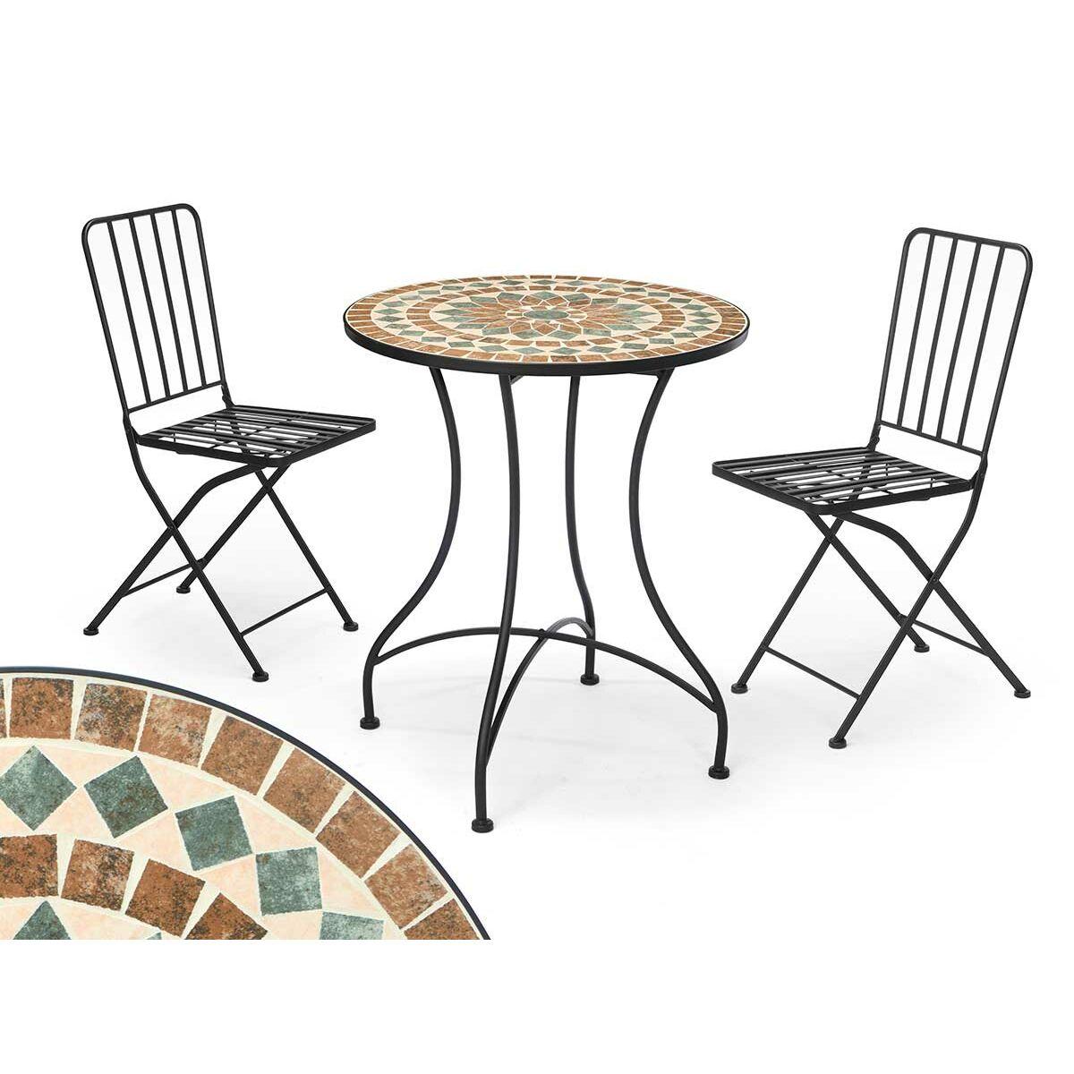 Mesa con 2 sillas Ibergarden Mosaico-Forja Marrón Negro 100 x 30 x 65 cm