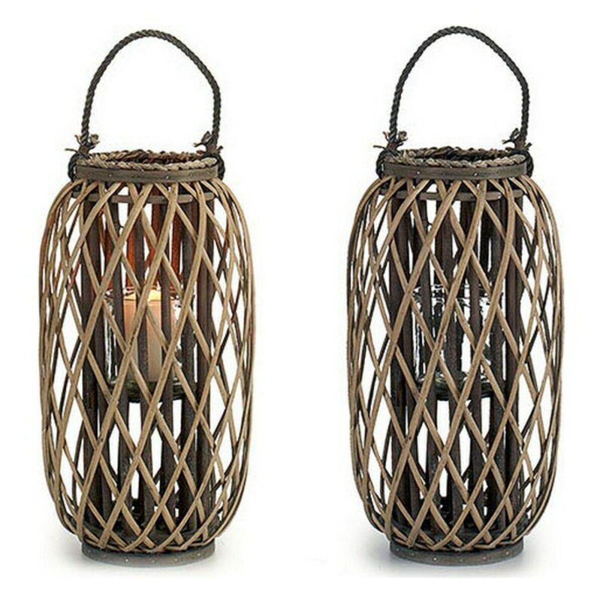 Portavelas Gift Decor Marrón Mimbre Vidrio 11,5 x 12 cm 32 X 49,5 X 28 CM