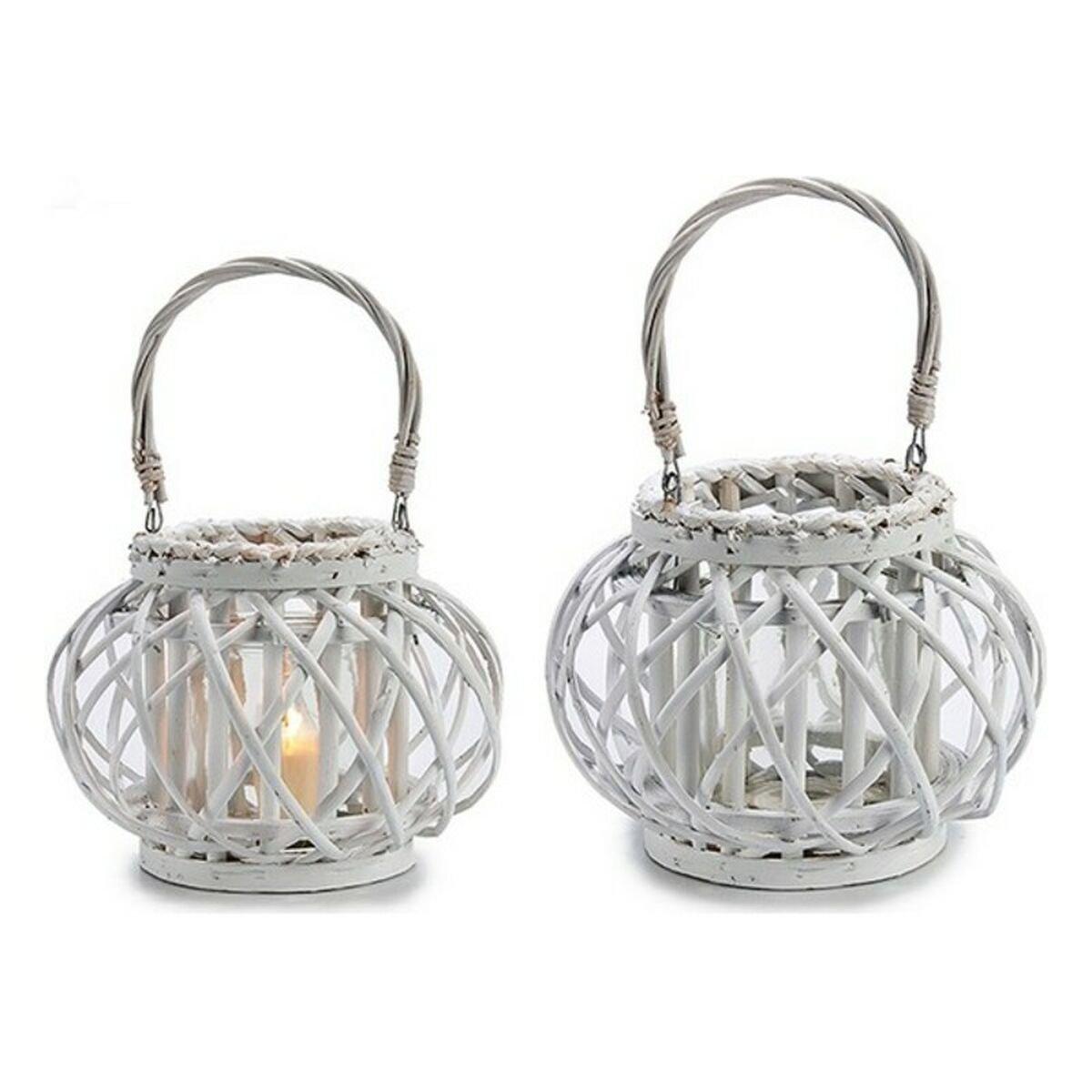Portavelas Gift Decor Blanco Mimbre Vidrio Cristal 30 x 19 x 25,5 cm 11,5 x 12 cm