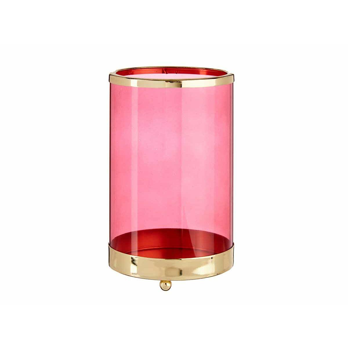 Portavelas Gift Decor Rosa Dorado Metal Vidrio 12,2 x 19,5 x 12,2 cm Cilindro