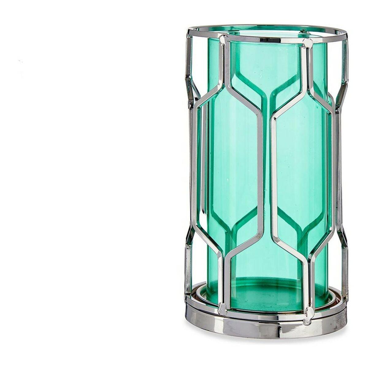 Portavelas Gift Decor Azul Plateado Plata Metal Vidrio 11,5 x 19,5 x 11,5 cm