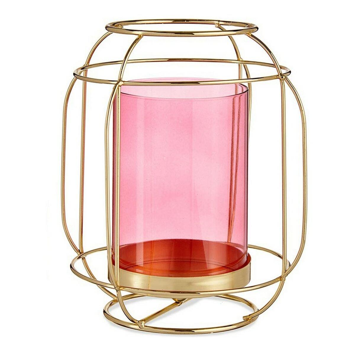 Portavelas Gift Decor Rosa Dorado Metal Vidrio 19 x 20 x 19 cm Farol