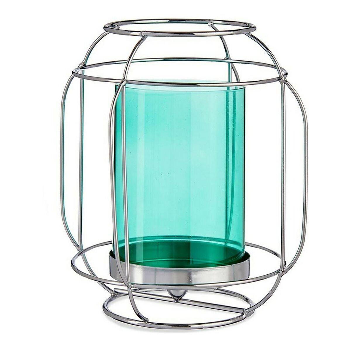 Portavelas Gift Decor Azul Plateado Plata Metal Vidrio 19 x 20 x 19 cm Farol